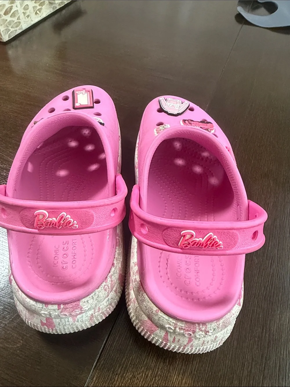 CROCS Kids Bright Pink Barbie Charm Clogs with Decorative Jibbitz